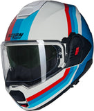 Flip-Up Travelling Motorcycle Helmet Nolan N120-1 White / Blue / Red Lineo 347 Size Xs