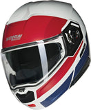 Flip-Up Travelling Motorcycle Helmet Nolan N90-3 White / Red / Blue Roboto 345 Size S