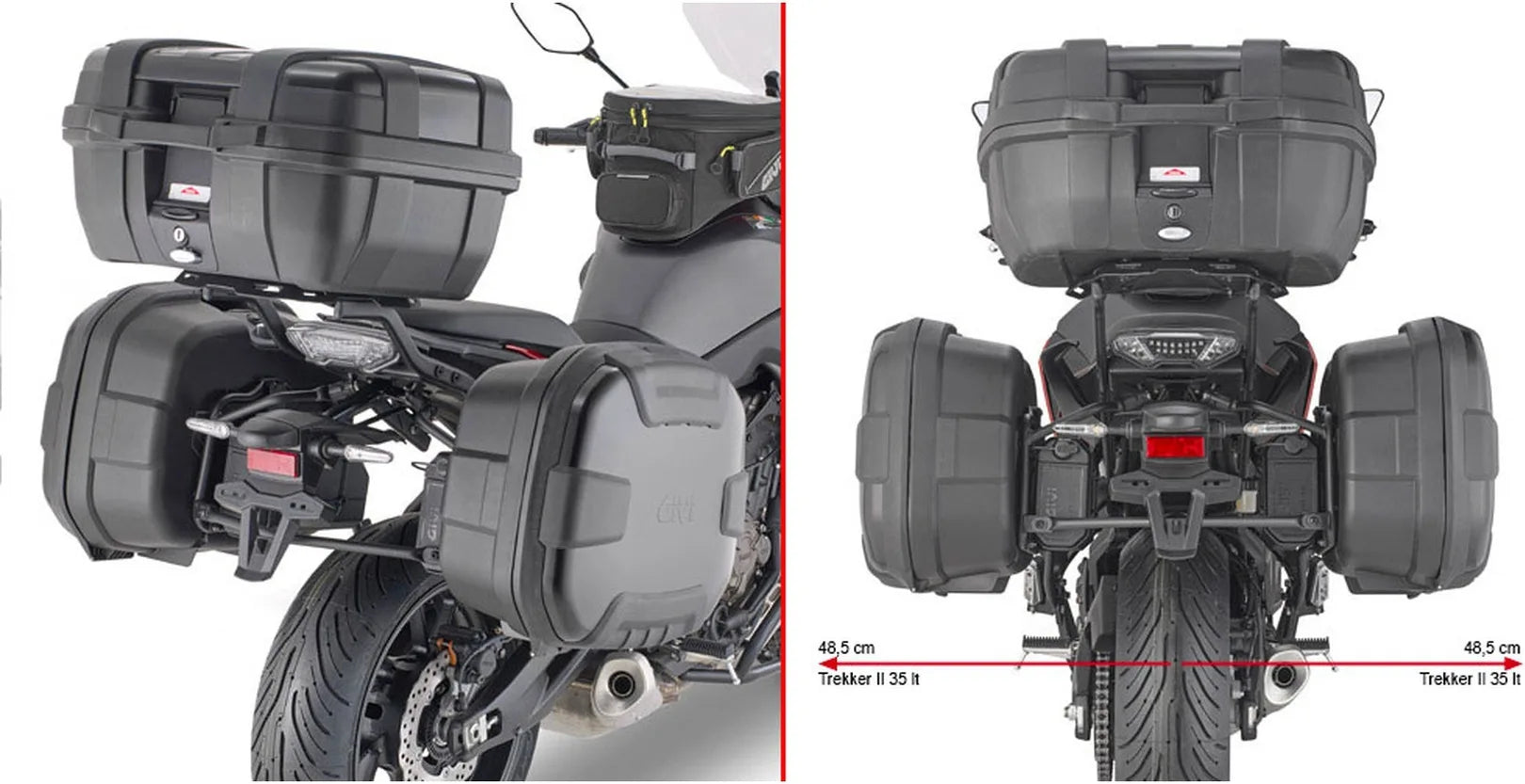 Monokey Black Side Cases - 44 Lt Technopolymer - Givi Compatible With Yamaha Tracer 7 - Gt (2020-2024)