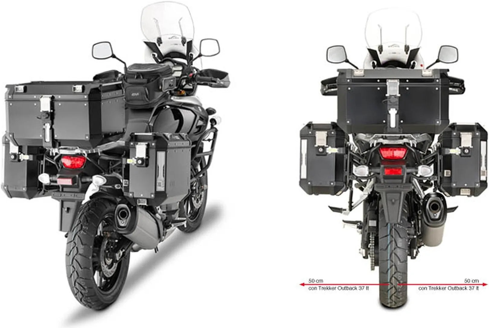 Monokey Cam-Side Trekker Outback Evo Smart Aluminium Side Cases + Locks - 77 Lt Trekker Outback Evo Smart Aluminium - Givi Compatible With Suzuki Dl 1000 V-Strom (2017-2019)