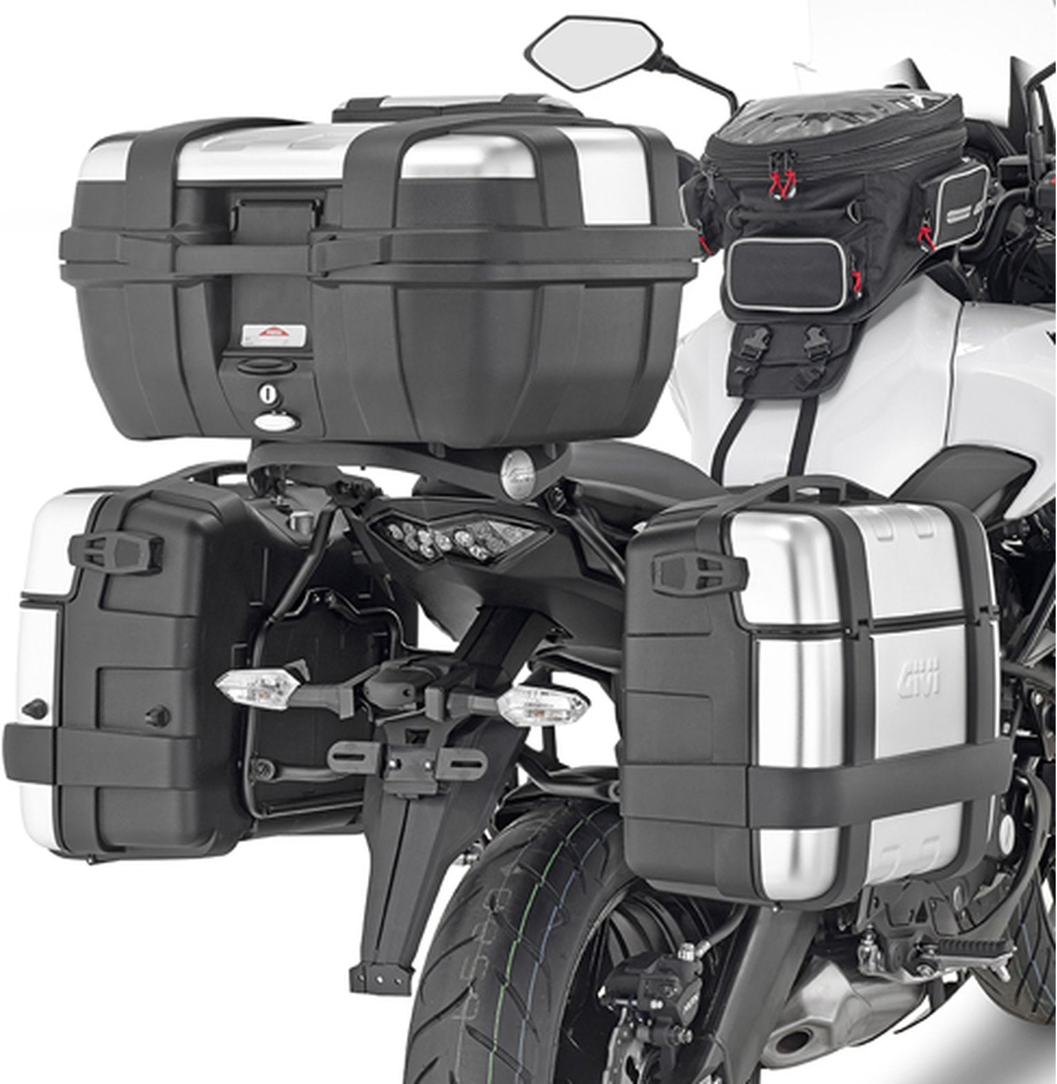 Black Tech Top Case + Side Cases - 84 Lt Technopolymer - Givi Compatible With Kawasaki Versys 650 (2015-2021)