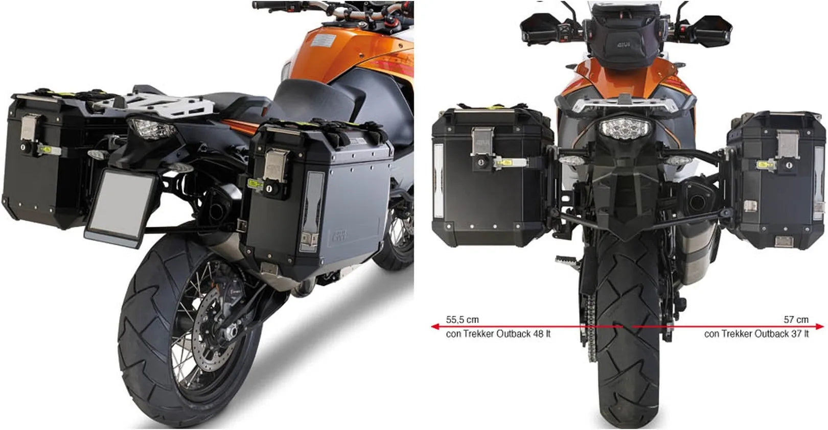 Monokey Cam-Side Trekker Outback Evo Smart Anodized Aluminium Side Cases + Locks - 70 Lt Trekker Outback Evo Smart Anodized Aluminium - Givi Compatible With Ktm 1290 Super Adventure R (2017-2020)