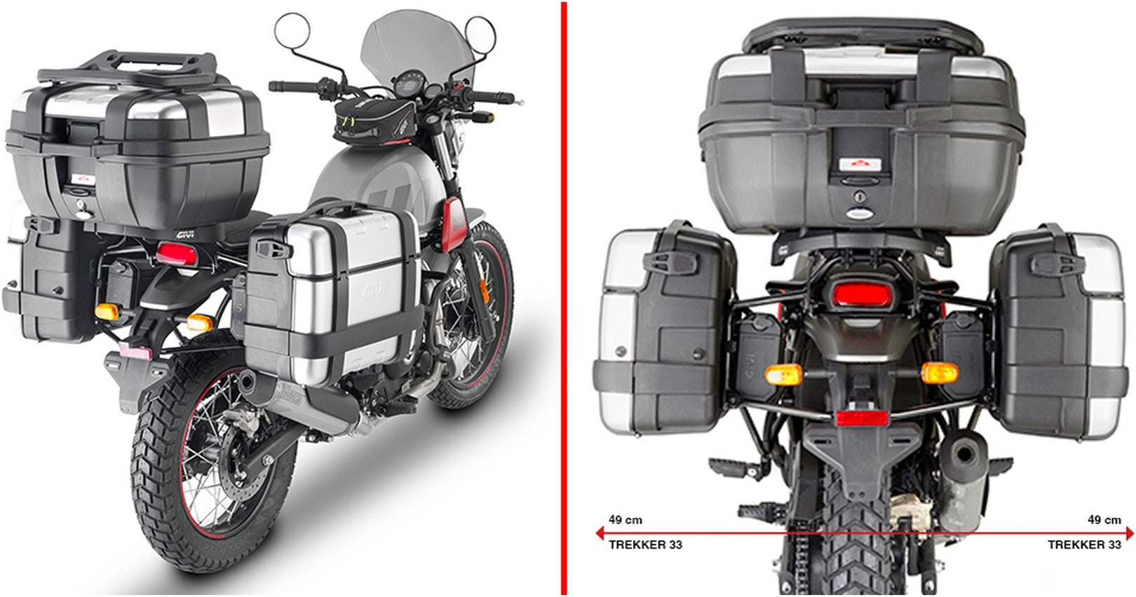 Trekker Alaska Aluminium Black Top Case + Side Cases - 128 Lt Trekker Alaska Aluminium - Givi Compatible With Royal Enfield Scram 411 (2022-2024)