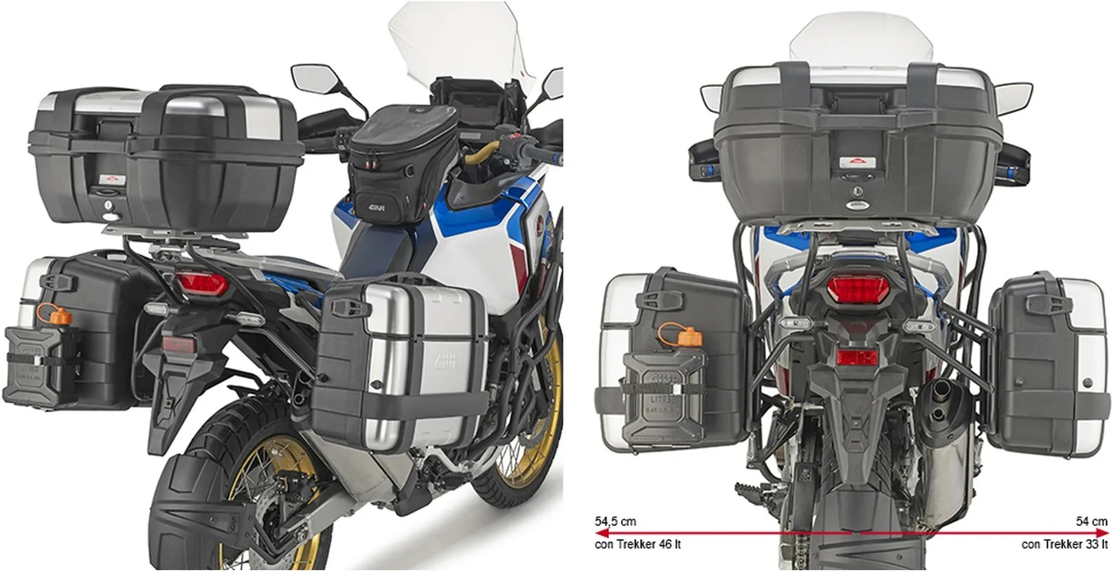Monokey Trekker Side Cases - 92 Lt Trekker Aluminium - Givi Compatible With Honda Crf 1100 L Africa Twin Adventure Sports (2020-2023)