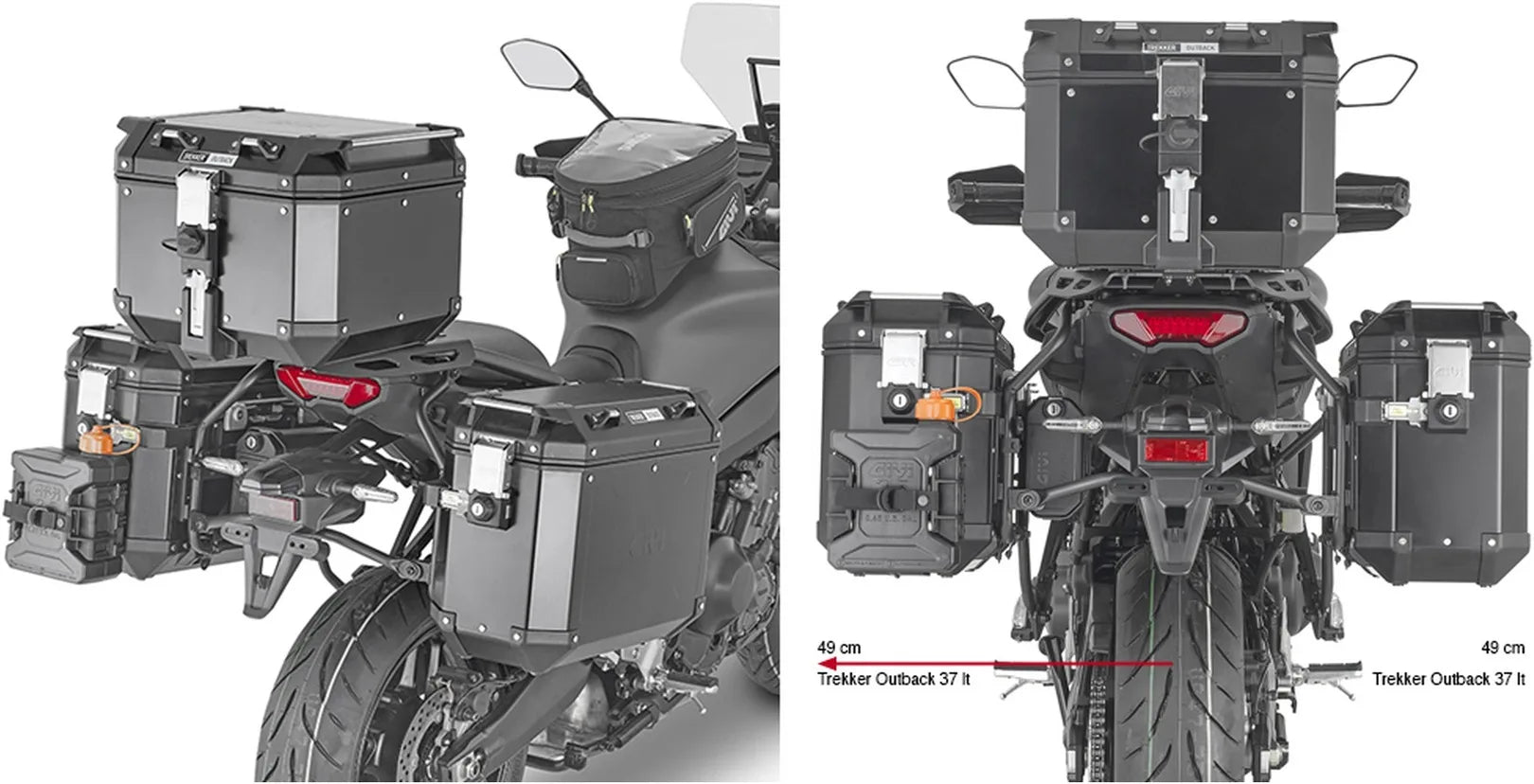 Monokey Cam-Side Trekker Outback Evo Smart Anodized Aluminium Side Cases + Locks - 77 Lt Trekker Outback Evo Smart Anodized Aluminium - Givi Compatible With Yamaha Tracer 9 - Gt - Gt+ (2021-2024)