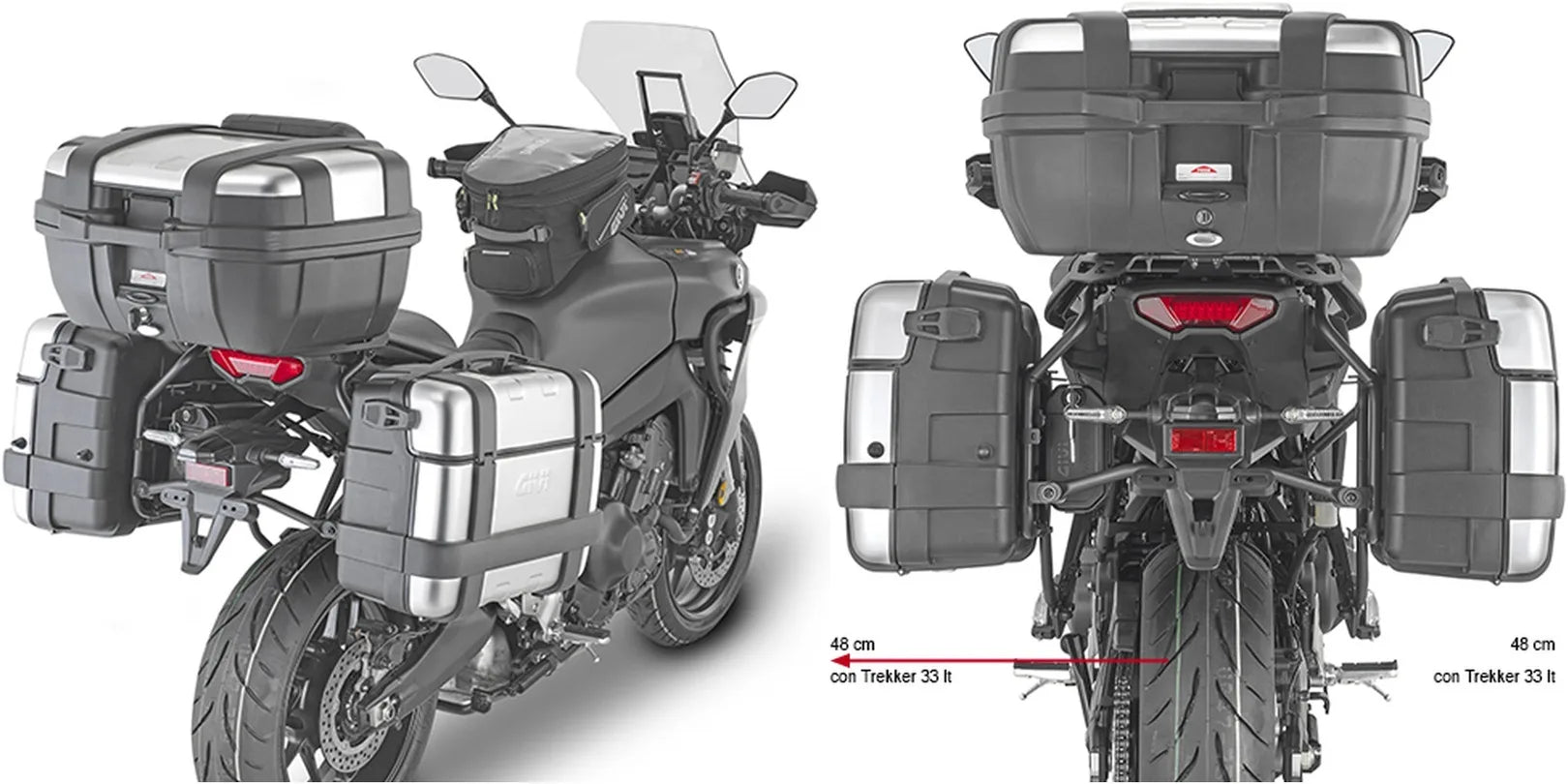 Monokey Trekker Alaska Aluminium Side Cases - 72 Lt Trekker Alaska Aluminium - Givi Compatible With Yamaha Tracer 9 - Gt - Gt+ (2021-2024)