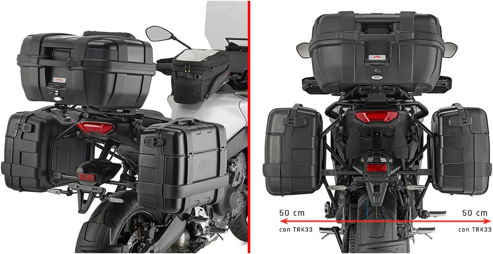 Monokey Black Side Bags - 50 Lt Technopolymer - Givi Compatible With Yamaha Tracer 9 - Gt - Gt+ (2025)