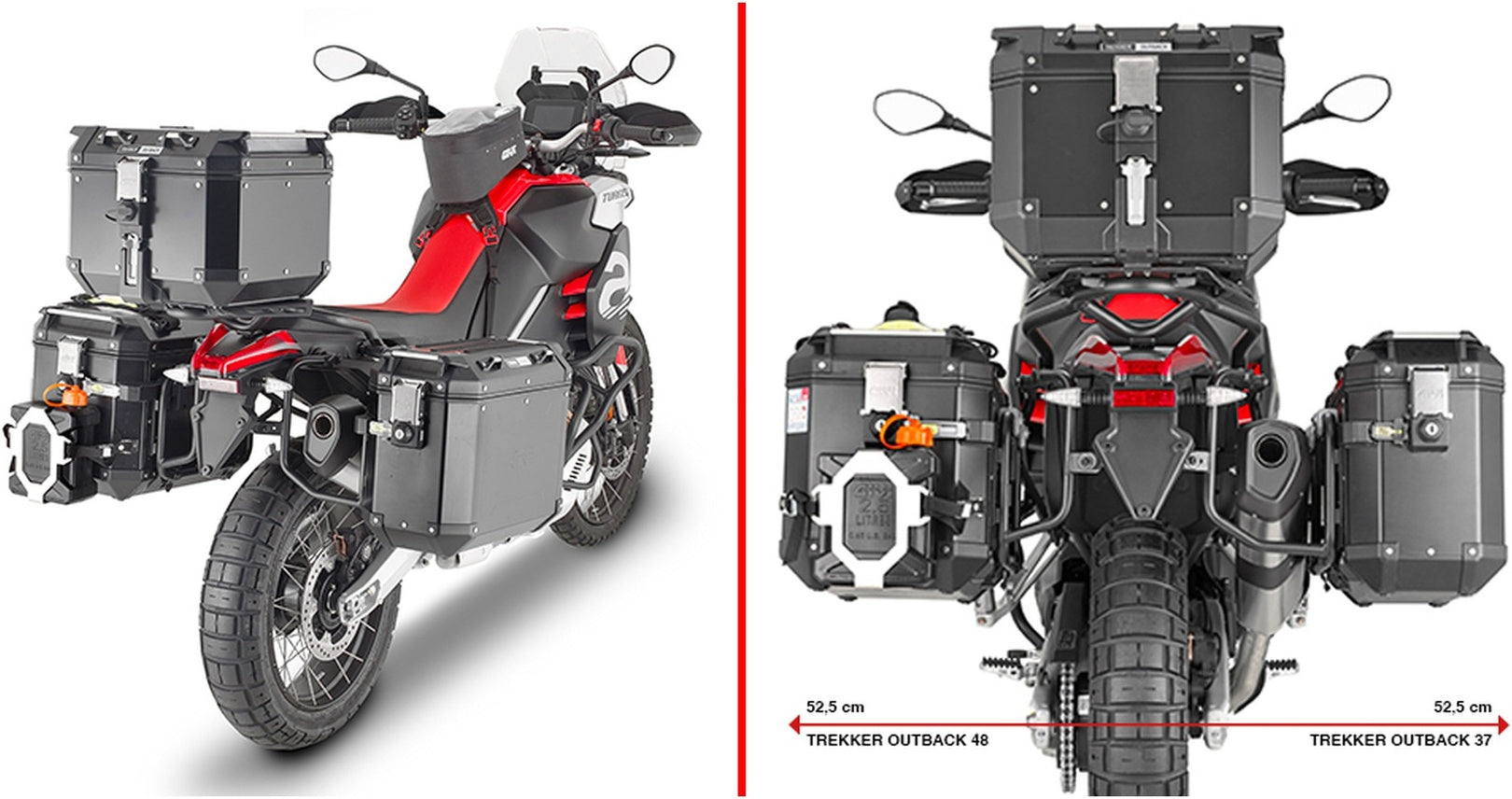 Monokey Cam-Side Trekker Outback Evo Smart Anodized Aluminium Side Cases + Locks - 96 Lt Trekker Outback Evo Smart Anodized Aluminium - Givi Compatible With Aprilia Tuareg 660 (2021-2024)