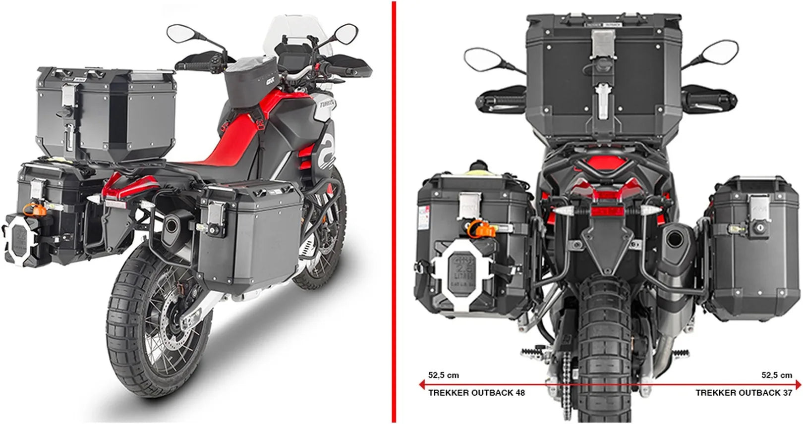 Monokey Cam-Side Trekker Outback Evo Smart Anodized Aluminium Side Cases + Locks - 96 Lt Trekker Outback Evo Smart Anodized Aluminium - Givi Compatible With Aprilia Tuareg 660 (2021-2024)