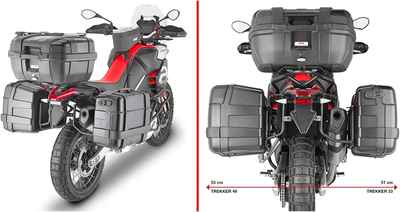 Monokey Trekker Lite Gray Side Cases - 70 Lt Trekker Lite Technopolymer - Givi Compatible With Aprilia Tuareg 660 (2021-2024)
