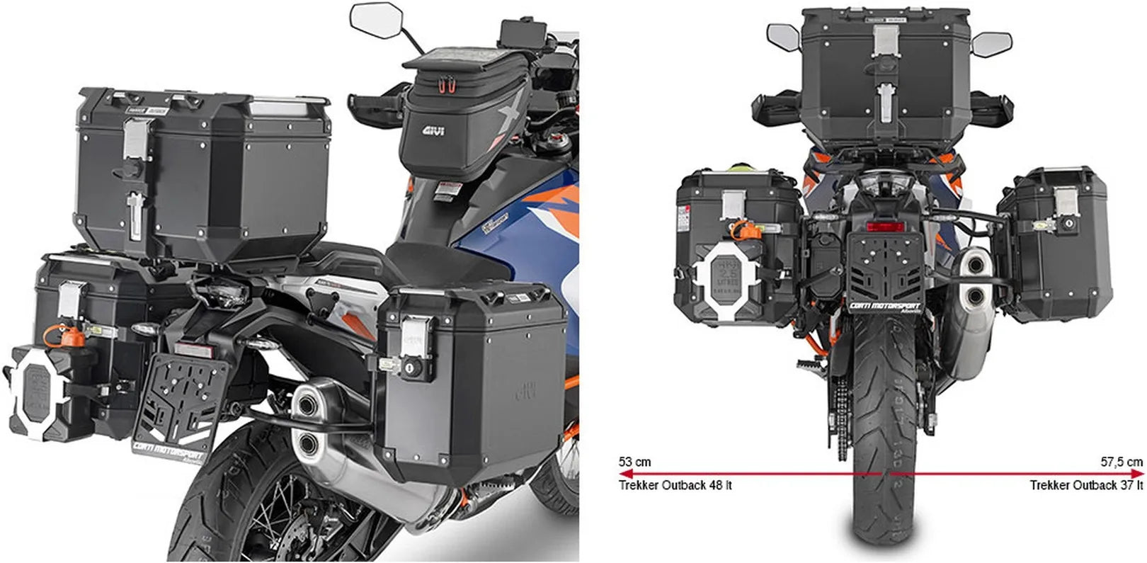 Monokey Cam-Side Trekker Outback Evo Smart Anodized Aluminium Side Cases + Locks - 74 Lt Trekker Outback Evo Smart Anodized Aluminium - Givi Compatible With Ktm 1290 Super Adventure S (2021-2024)
