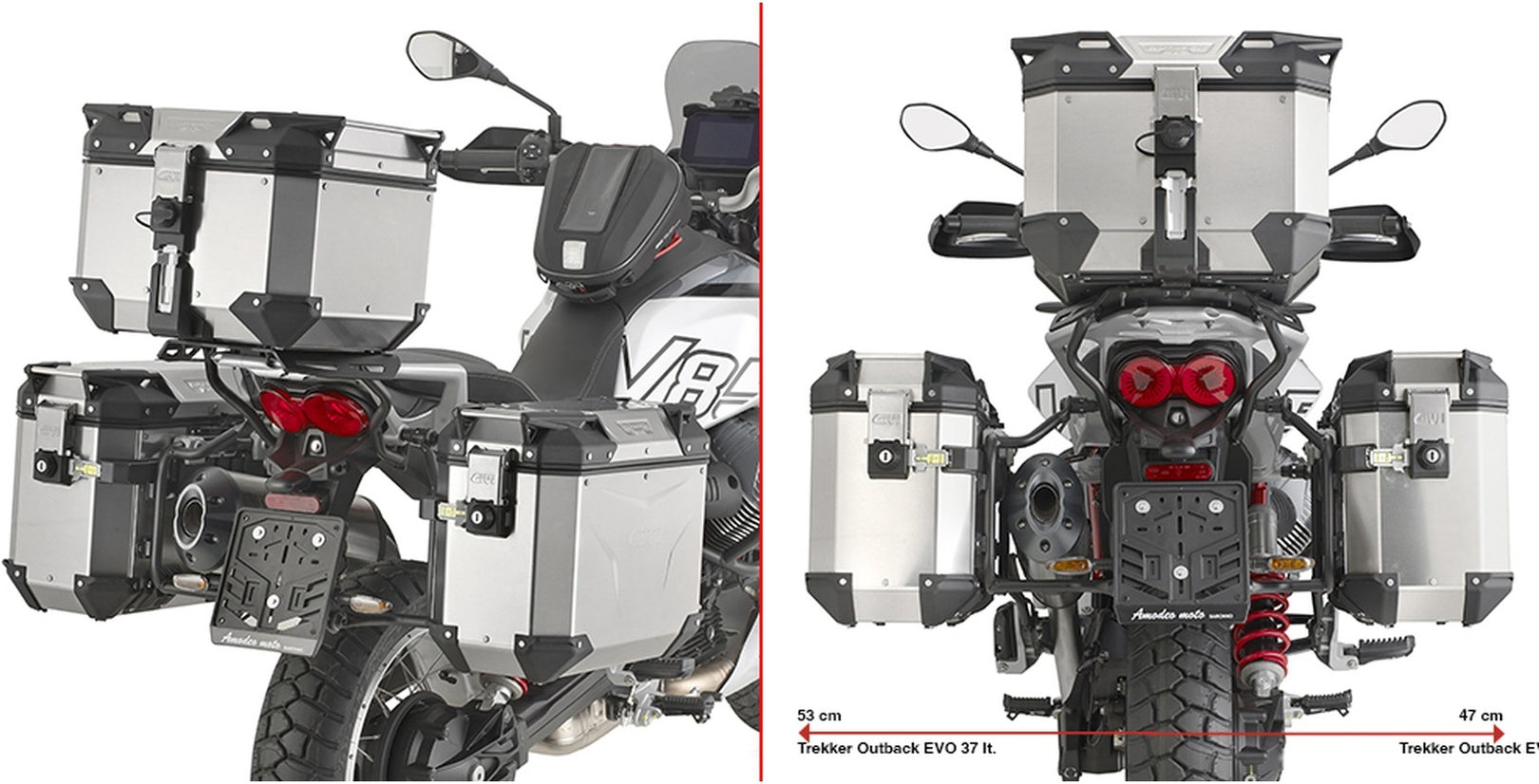 Monokey Cam-Side Trekker Outback Evo Smart Aluminium Side Cases + Locks - 96 Lt Trekker Outback Evo Smart Aluminium - Givi Compatible With Moto Guzzi V85 Tt (2024)
