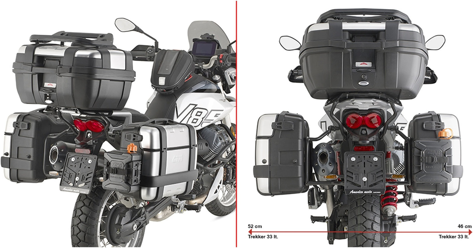 Monokey Trekker Lite Gray Side Cases - 70 Lt Trekker Lite Technopolymer - Givi Compatible With Moto Guzzi V85 Tt (2024)