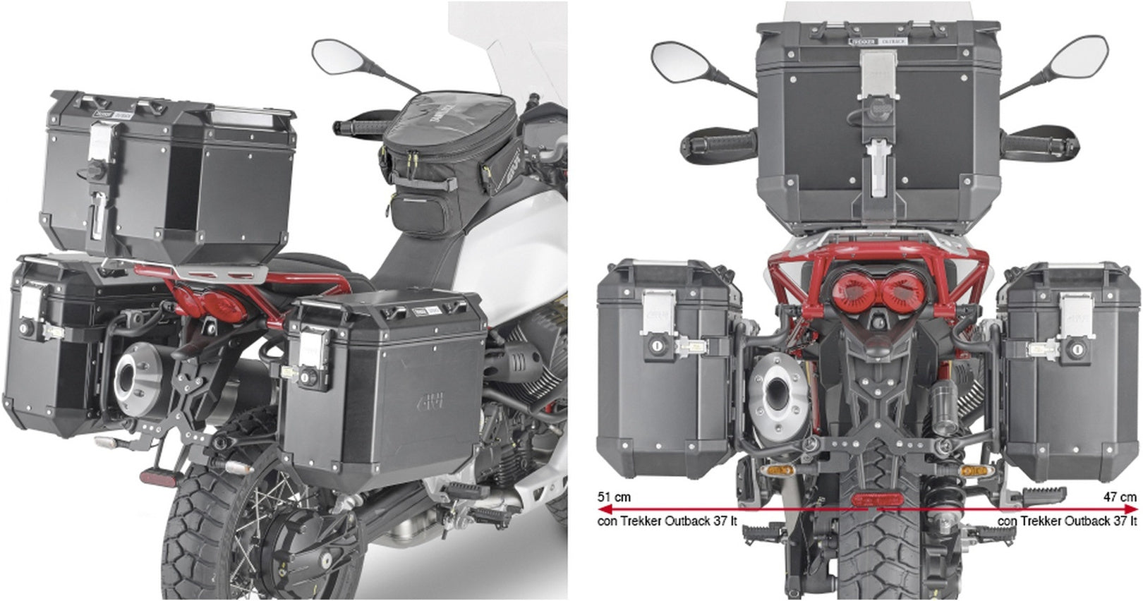 Monokey Cam-Side Trekker Outback Evo Smart Black Aluminium Side Cases + Locks - 70 Lt Trekker Outback Evo Smart Aluminium - Givi Compatible With Moto Guzzi V85 Tt (2019-2023)
