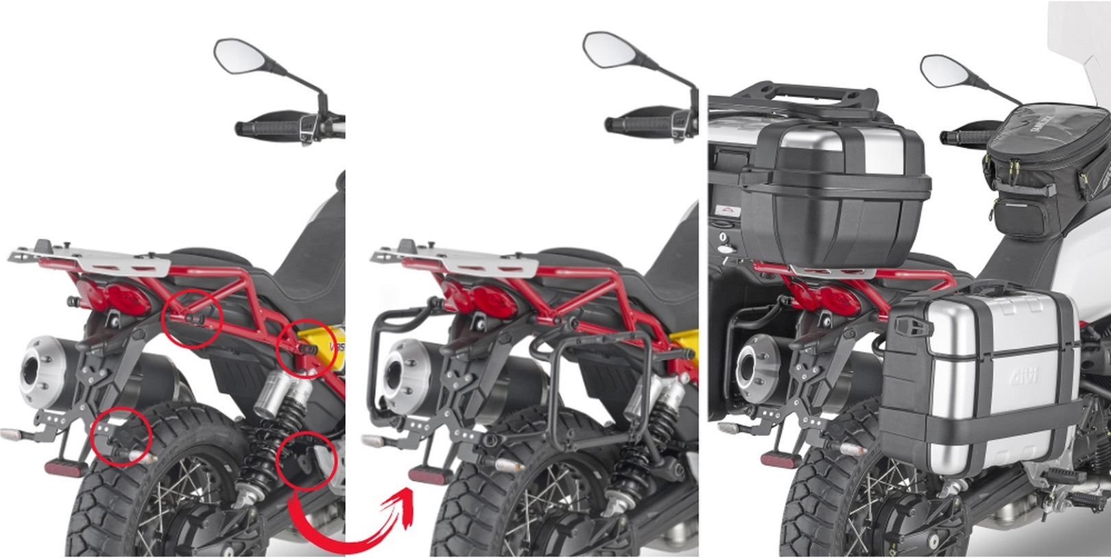 Monokey Trekker Black Side Cases - 66 Lt Trekker Aluminium - Givi Compatible With Moto Guzzi V85 Tt (2019-2023)