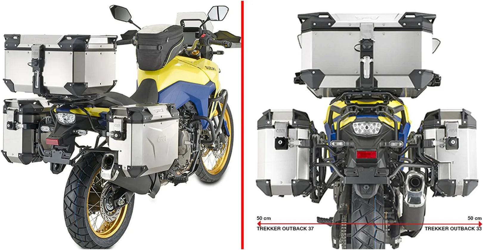 Monokey Cam-Side Trekker Outback Evo Smart Black Aluminium Side Cases + Locks - R Recessed 88 Lt Trekker Outback Evo Smart Aluminium - Givi Compatible With Suzuki V-Strom 800 De (2023-2024)