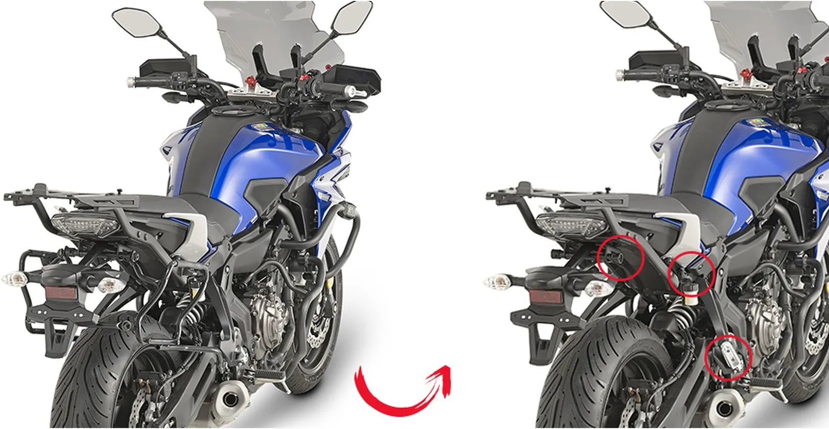Monokey Side Carbon Look Side Cases - 74 Lt Technopolymer - Givi Compatible With Yamaha Mt-07 Tracer (2016-2019)