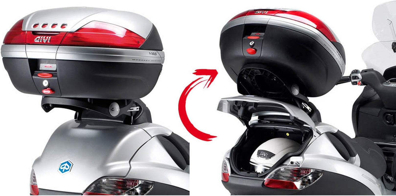 Monokey Trekker Dolomiti Black Aluminium Top Case - 46 Lt Trekker Dolomiti Aluminium - Givi Compatible With Piaggio Mp3 500 Business (2012-2013)