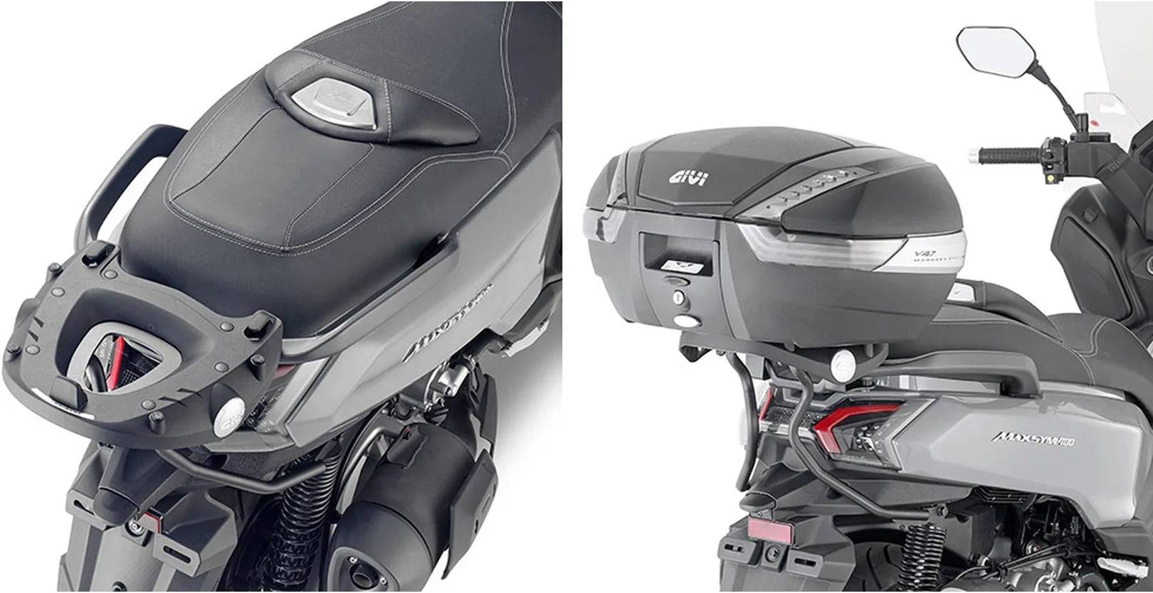 Monolock Riviera Black Top Case - 46 Lt Riviera Technopolymer - Givi Compatible With Sym Max Sym 400 (2021-2024)
