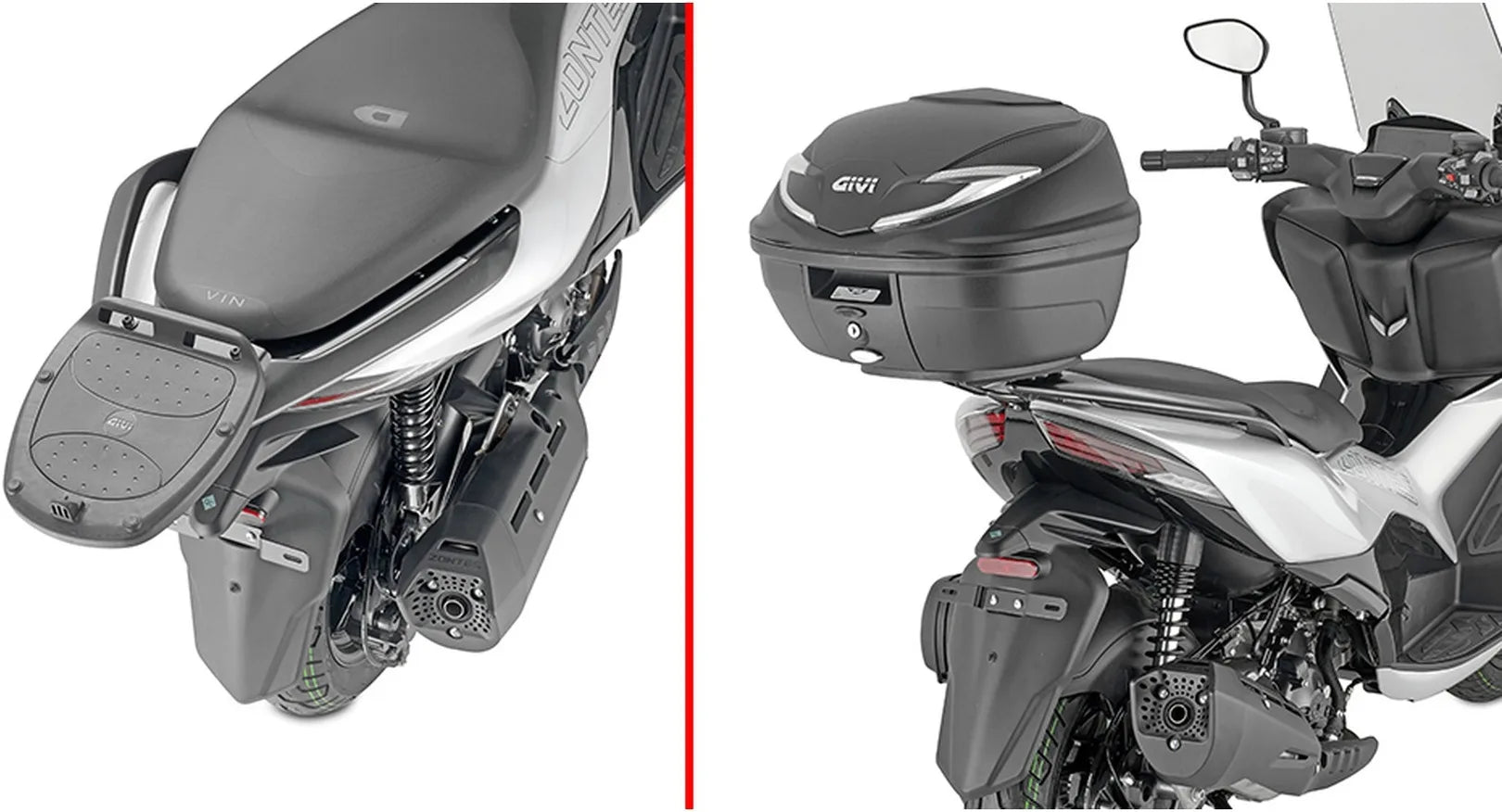 Monolock Riviera Triple Black Top Case - 46 Lt Riviera Technopolymer - Givi Compatible With Zontes 350 D (2023-2024)