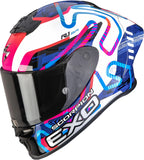 Full-Face Motorcycle Helmet Scorpion Exo Exo-R1 Evo Ii Air Ultra Tct White Blue Pink Cornering Size S