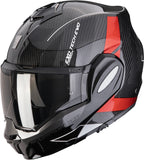 Flip-Up Motorcycle Helmet Scorpion Exo Exo-Tech Evo Carbon Carbon Fiber Black Red Cad Size Xs