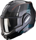Flip-Up Motorcycle Helmet Scorpion Exo Exo-Tech Evo Carbon Carbon Fiber Black Green Cad Size Xl