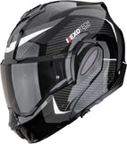 Flip-Up Motorcycle Helmet Scorpion Exo Exo-Tech Evo Pro Ultra Tct Black Silver Acuti Size Xxl