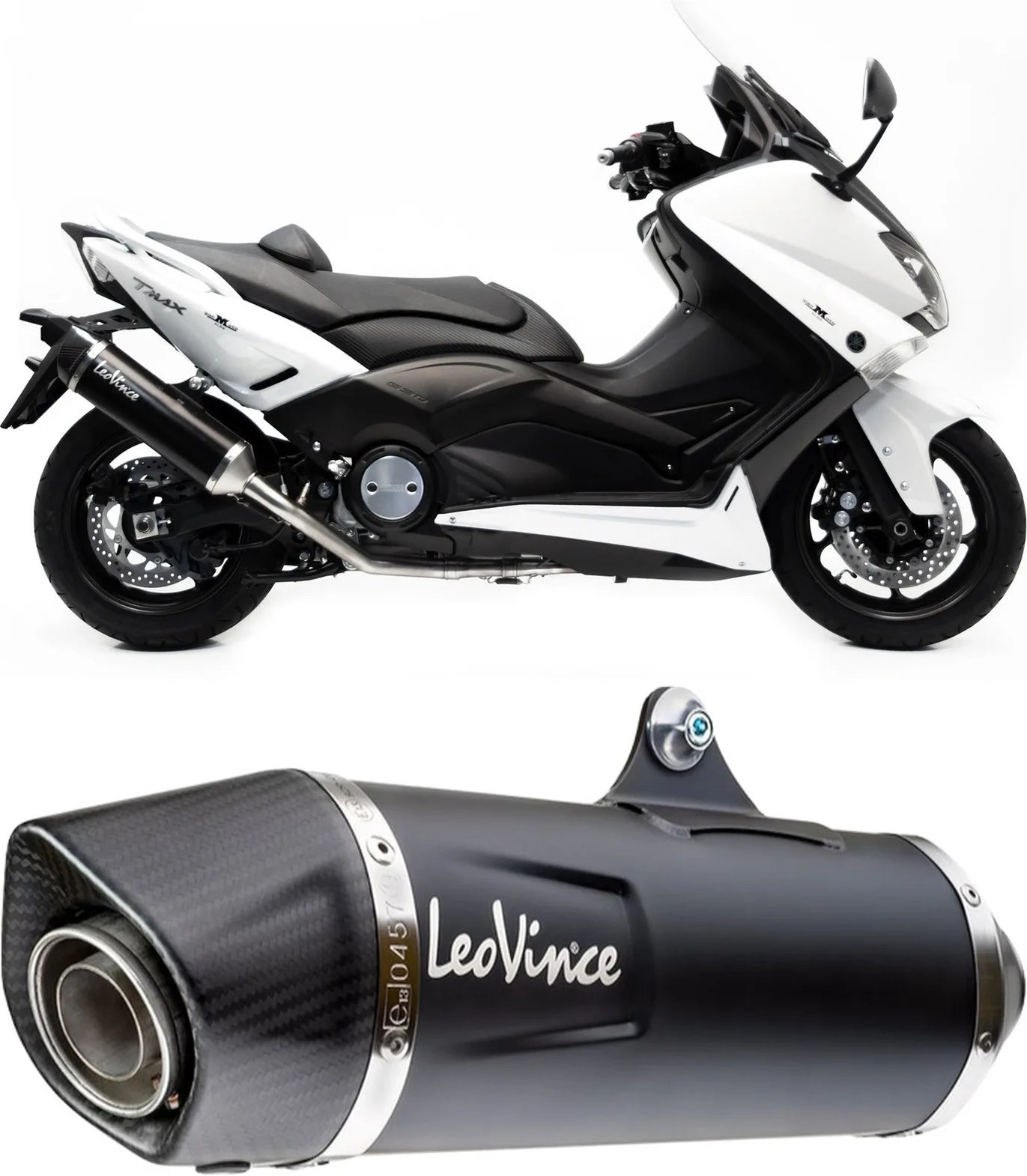Complete Exhaust System Without Catalytic Converter And Without Sound Certification Nero Stainless Steel Carbon Fiber End Cap - Leovince Compatible With Yamaha Xp 530 T-Max (2012-2016)