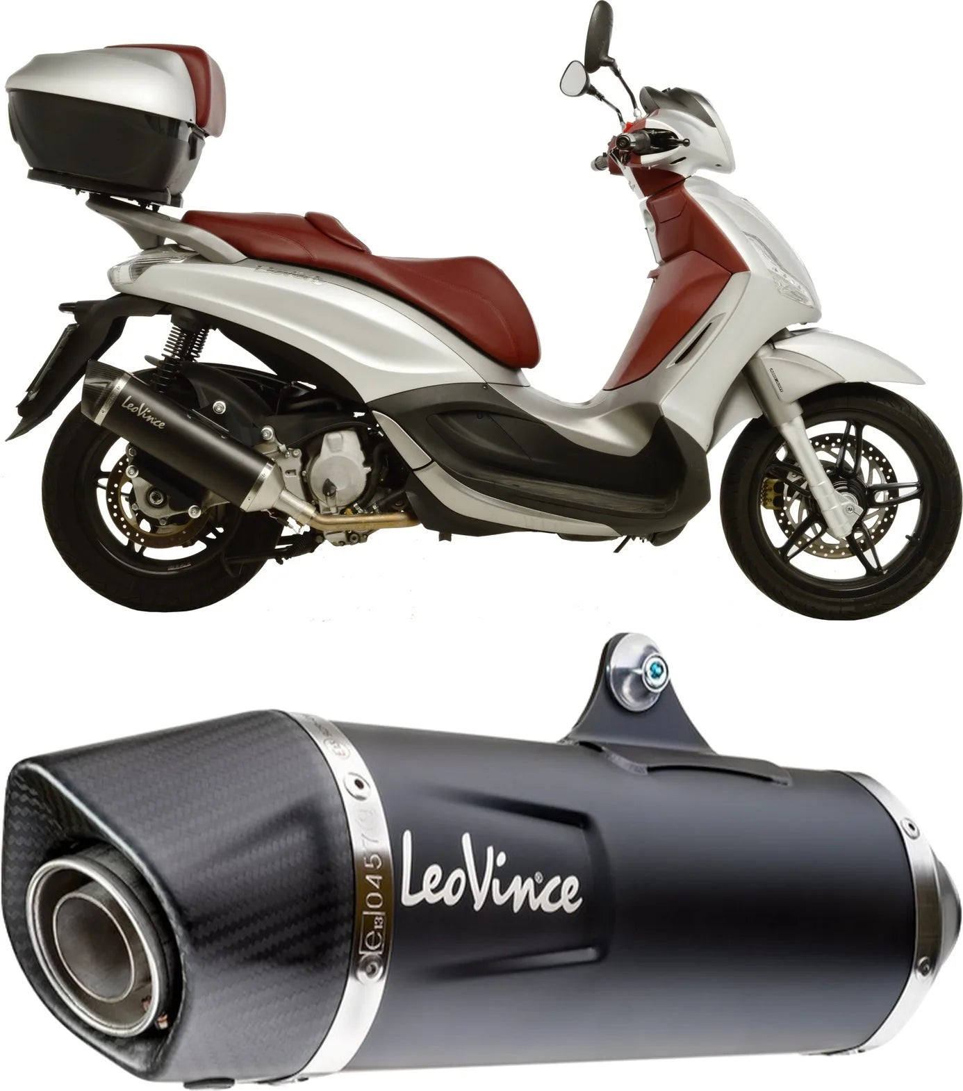 Exhaust Tip Without Sound Certification Nero Stainless Steel Carbon Fiber End Cap - Leovince Compatible With Piaggio Beverly 350 Sport Touring E3 (2011-2016)