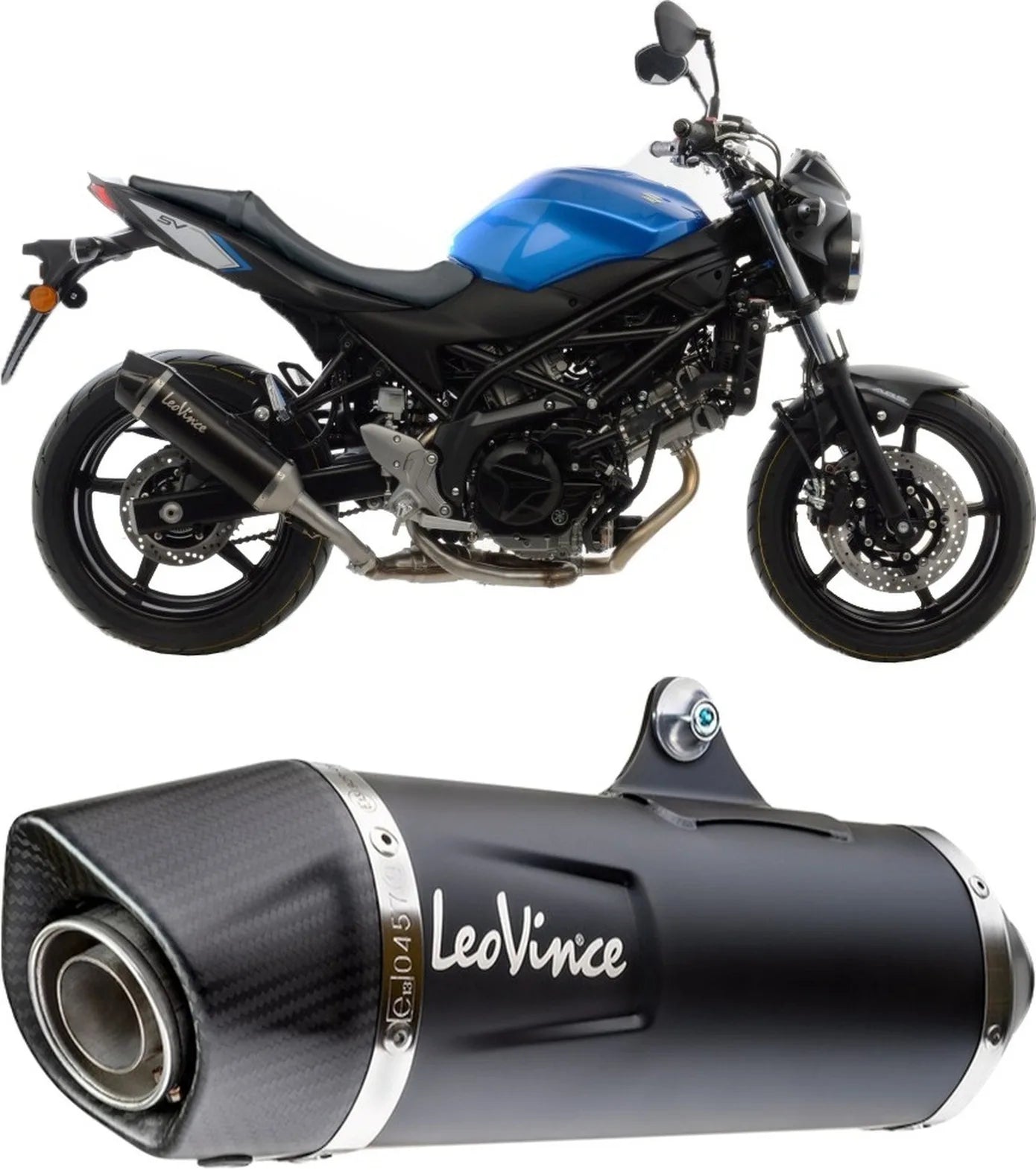 Exhaust Tip Without Sound Certification Nero Stainless Steel Carbon Fiber End Cap - Leovince Compatible With Suzuki Sv 650 (2016-2024)