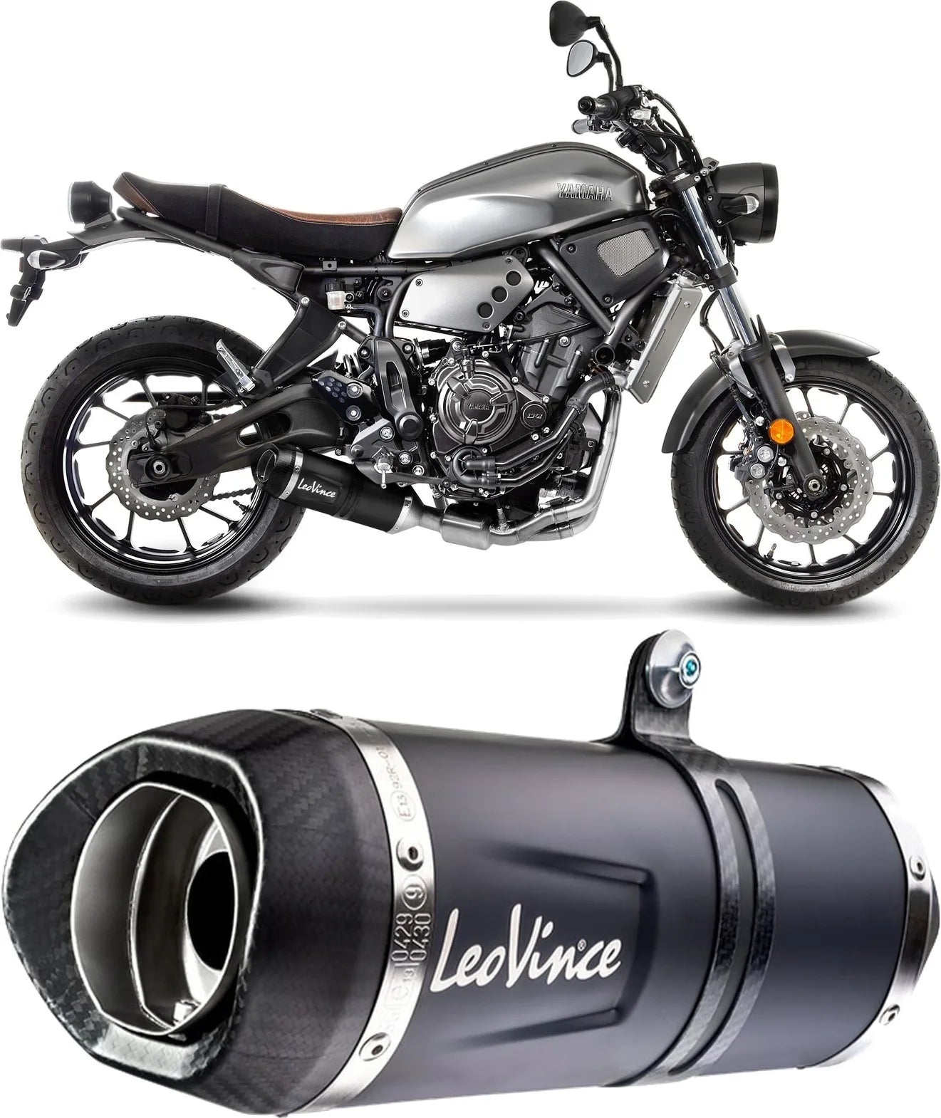 Complete Exhaust System Without Catalytic Converter And Without Sound Certification Lv One Evo Steel Black Carbon Fiber End Cap - Leovince Compatible With Yamaha Tracer 700 (2016-2020)