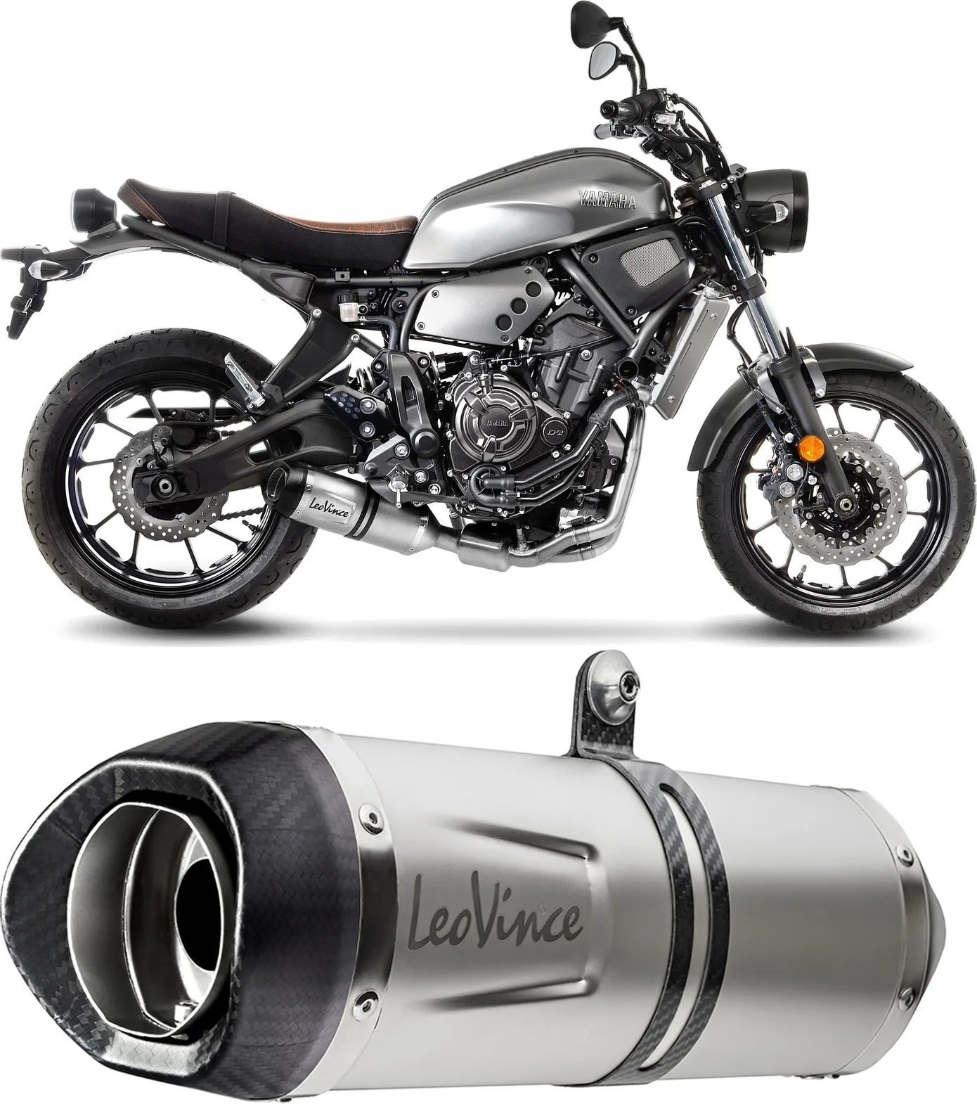 Complete Exhaust System Without Catalytic Converter And Without Sound Certification Lv One Evo Stainless Steel Carbon Fiber End Cap - Leovince Compatible With Yamaha Fz-07 (2017-2020)
