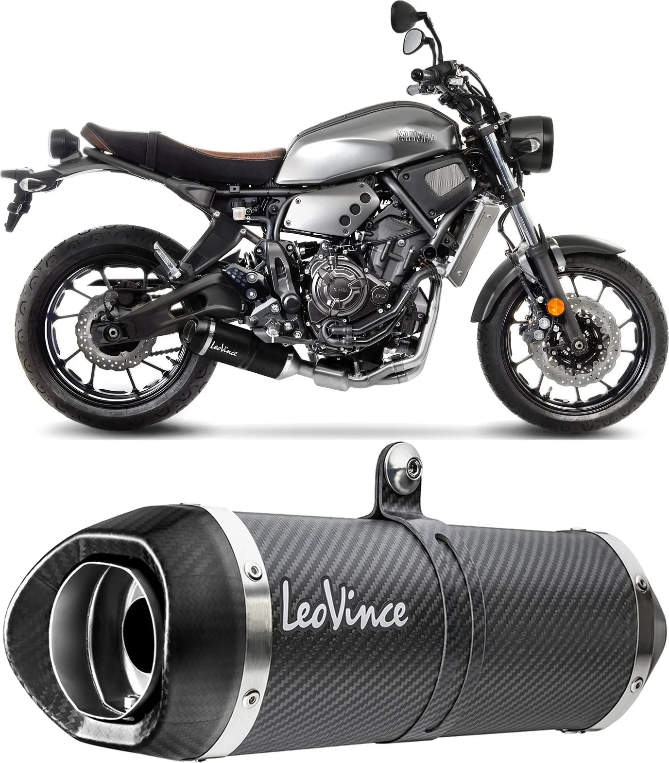 Complete Exhaust System Without Catalytic Converter And Without Sound Certification Lv One Evo Carbon Fiber Carbon Fiber End Cap - Leovince Compatible With Yamaha Fz-07 (2017-2020)