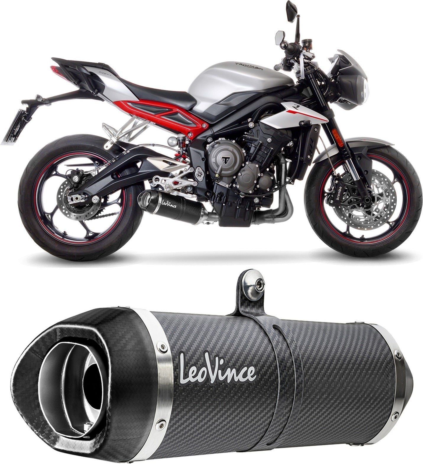 Exhaust Tip Without Sound Certification Lv One Evo Carbon Fiber Carbon Fiber End Cap - Leovince Compatible With Triumph Street Triple 765 Rs (2020-2022)