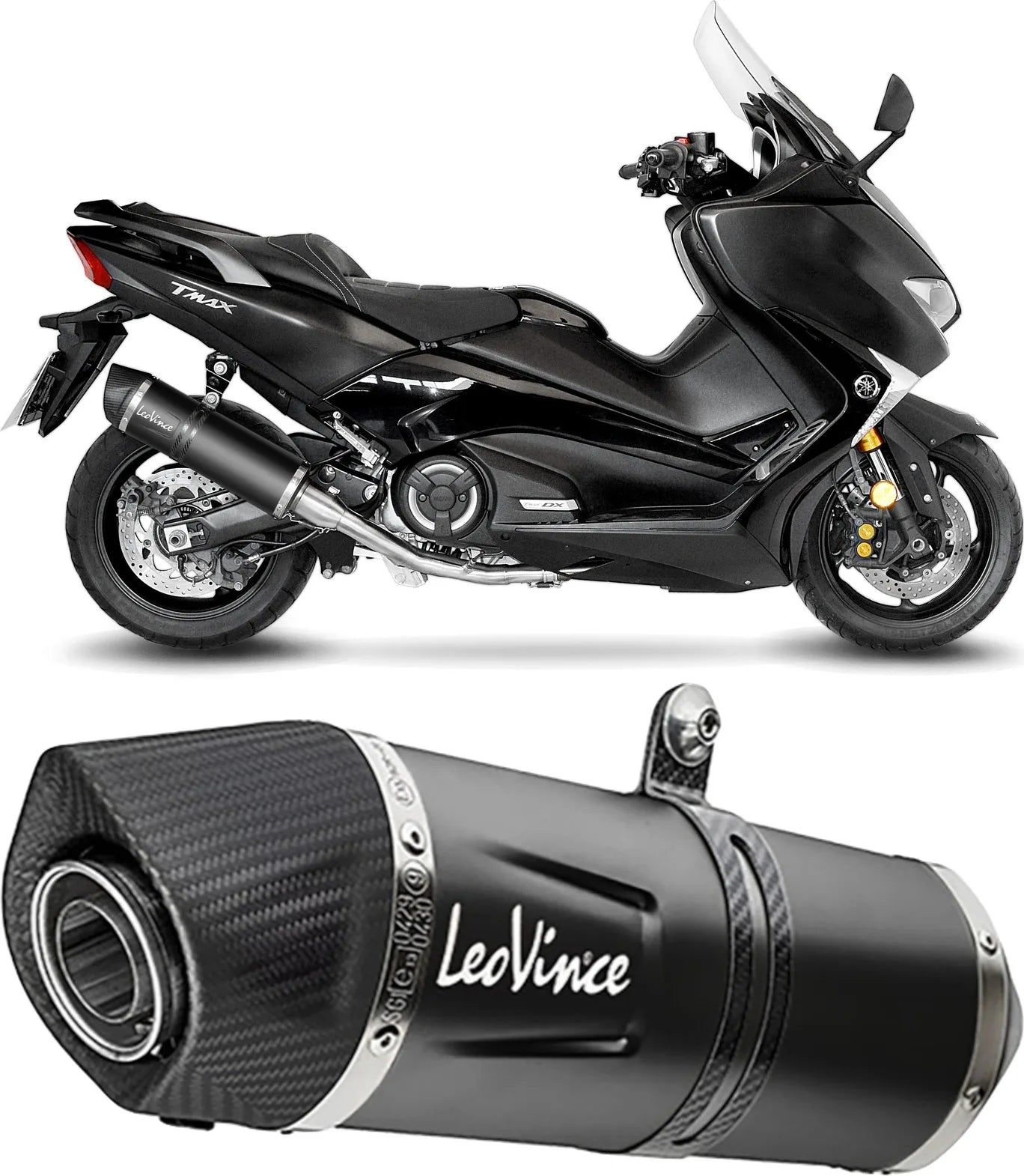 Complete Exhaust System Without Catalytic Converter And Without Sound Certification Lv One Evo Steel Black Carbon Fiber End Cap - Leovince Compatible With Yamaha Xp 530 T-Max Abs (2017-2019)