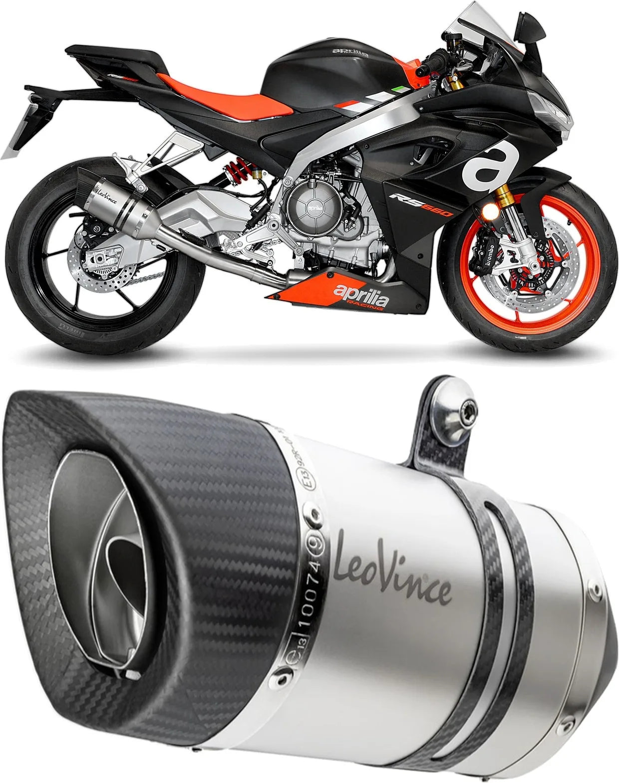 Complete Exhaust System Without Catalytic Converter And Without Sound Certification Lv Pro Stainless Steel Carbon Fiber End Cap - Leovince Compatible With Aprilia Tuono 660 (2021-2024)