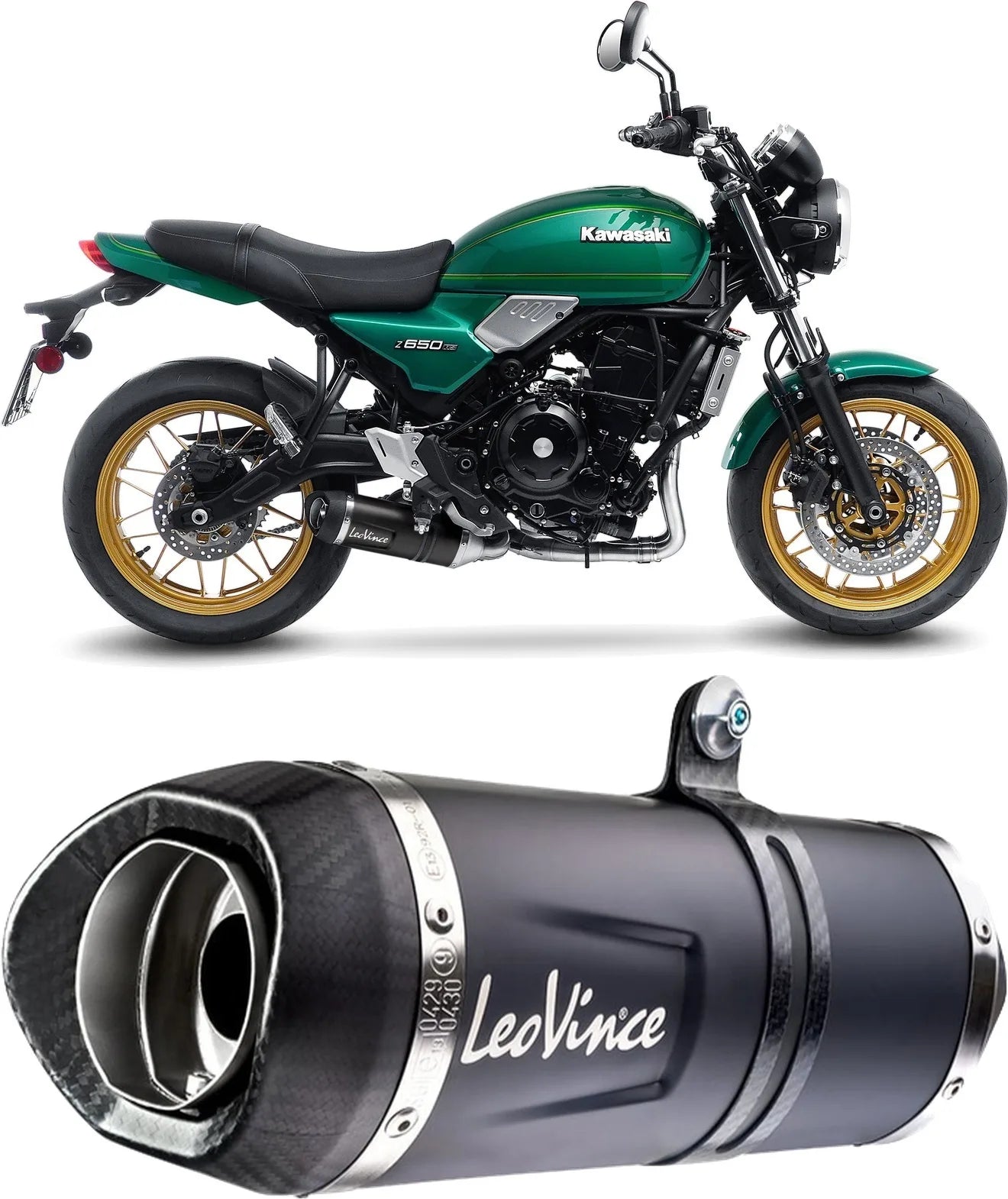 Complete Exhaust System Without Catalytic Converter And Without Sound Certification Lv One Evo Steel Black Carbon Fiber End Cap - Leovince Compatible With Kawasaki Z 650 Rs (2022-2024)