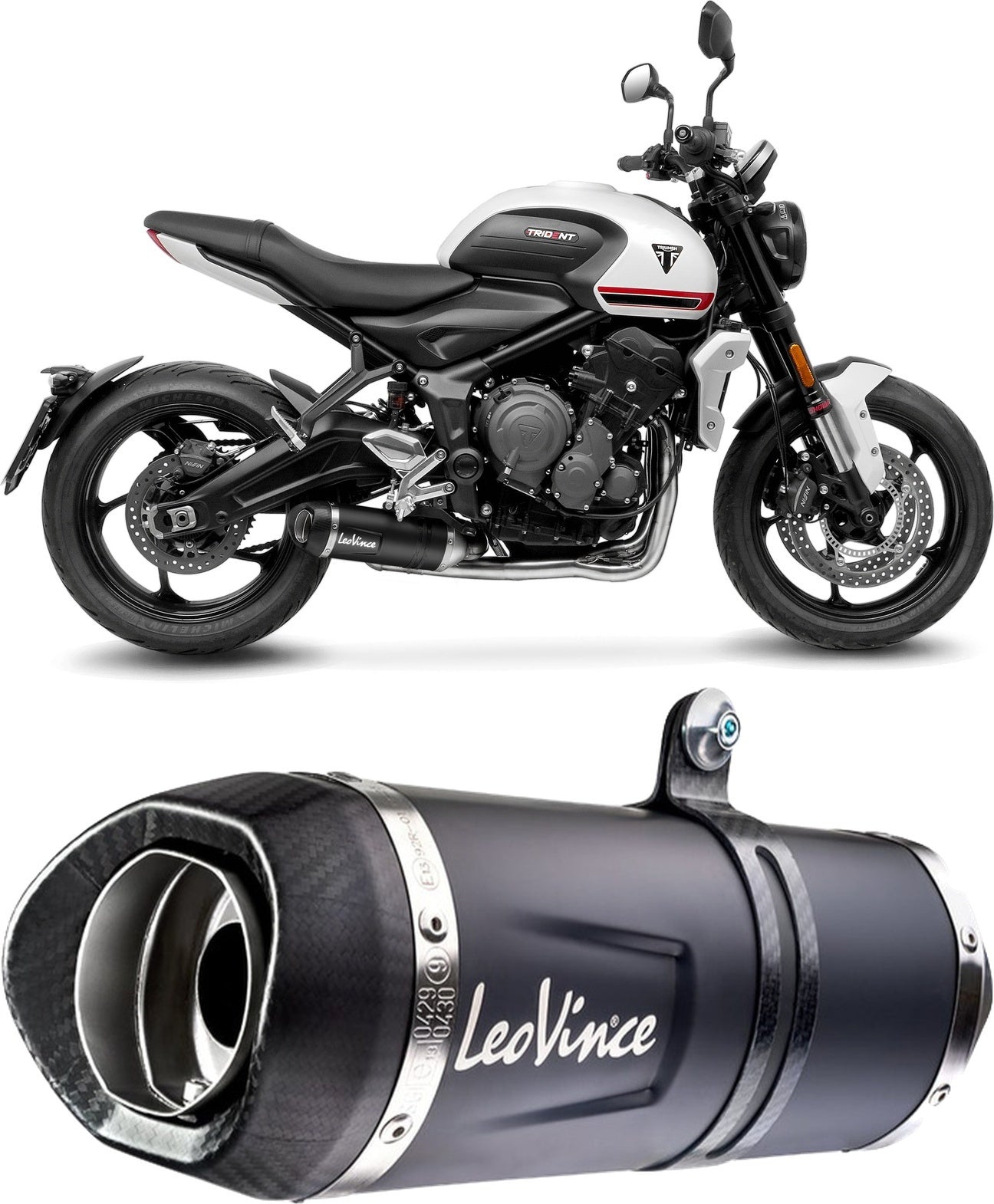 Complete Exhaust System Without Catalytic Converter And Without Sound Certification Lv One Evo Steel Black Carbon Fiber End Cap - Leovince Compatible With Triumph Tiger 660 Sport (2022-2024)
