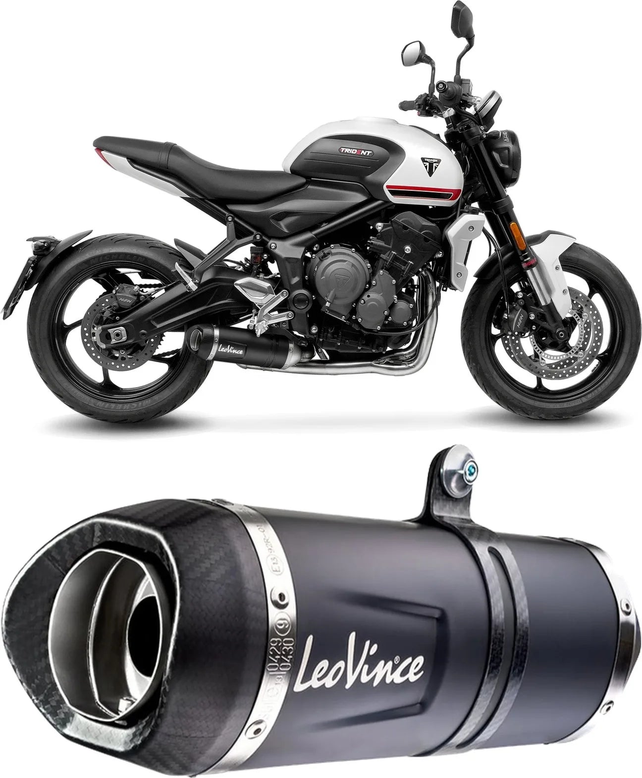 Complete Exhaust System Without Catalytic Converter And Without Sound Certification Lv One Evo Steel Black Carbon Fiber End Cap - Leovince Compatible With Triumph Trident 660 (2021-2024)