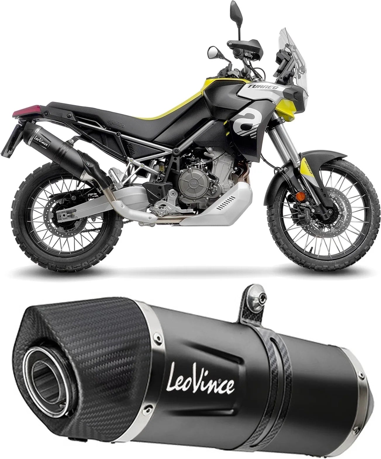 Exhaust Tip Without Sound Certification Lv One Evo Steel Black Carbon Fiber End Cap - Leovince Compatible With Aprilia Tuareg 660 (2022-2024)
