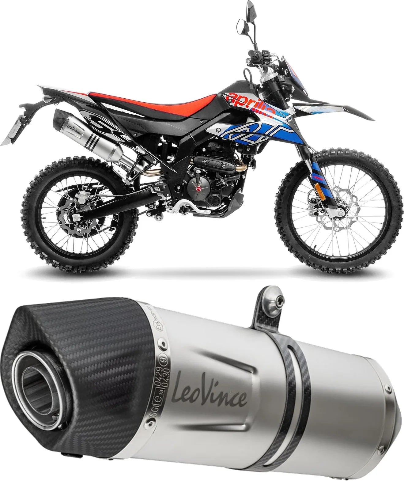 Exhaust Tip Without Sound Certification Lv One Evo Stainless Steel Carbon Fiber End Cap - Leovince Compatible With Aprilia Rx 125 (2021-2024)