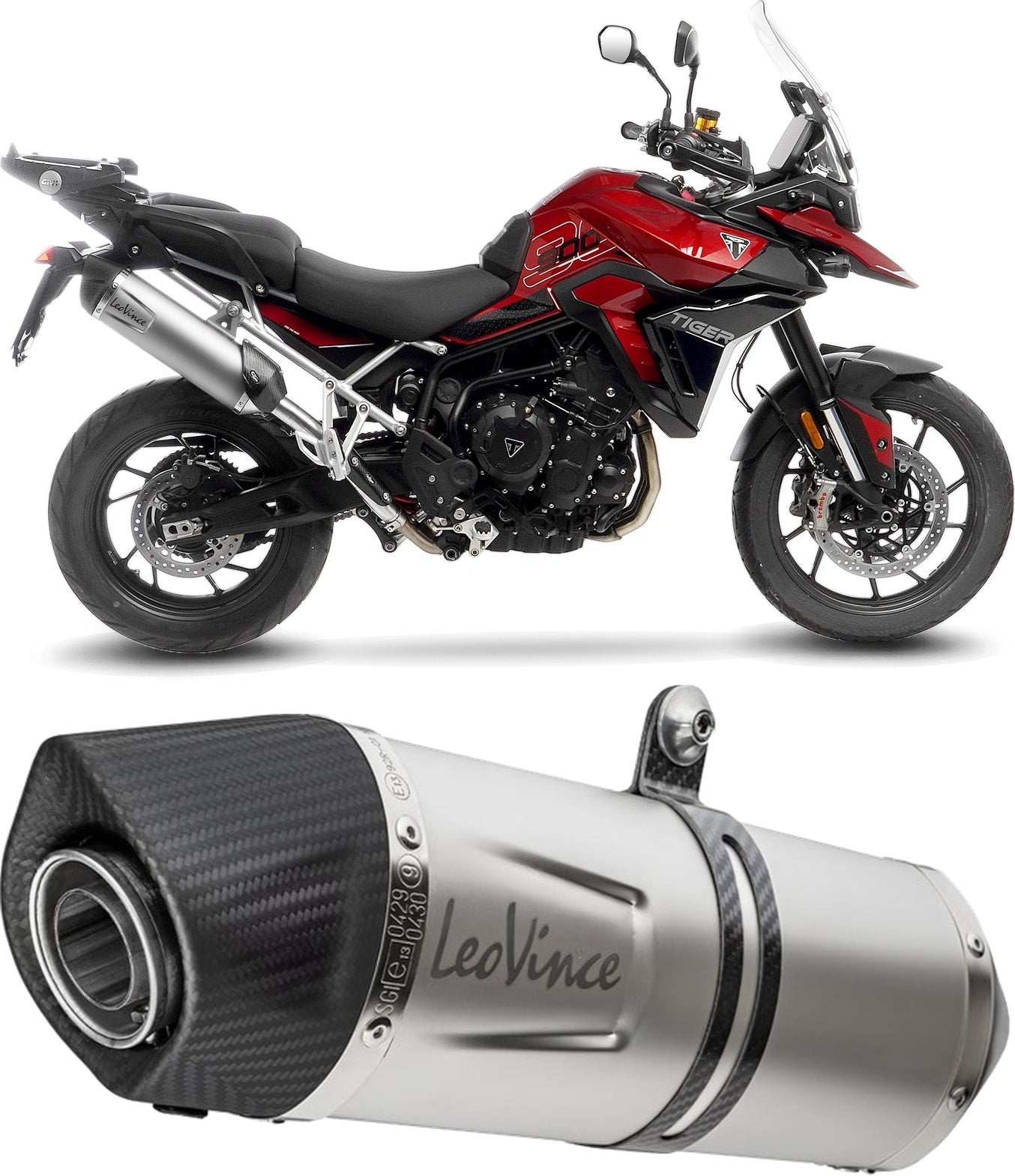 Exhaust Tip Without Sound Certification Lv One Evo Stainless Steel Carbon Fiber End Cap - Leovince Compatible With Triumph Tiger 900 Gt Pro (2024-2026)