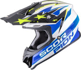 Off-Road Motorcycle Helmet Scorpion Exo Vx-16 Evo Air Polycarbonate White Blue Yellow Patriot Size Xs