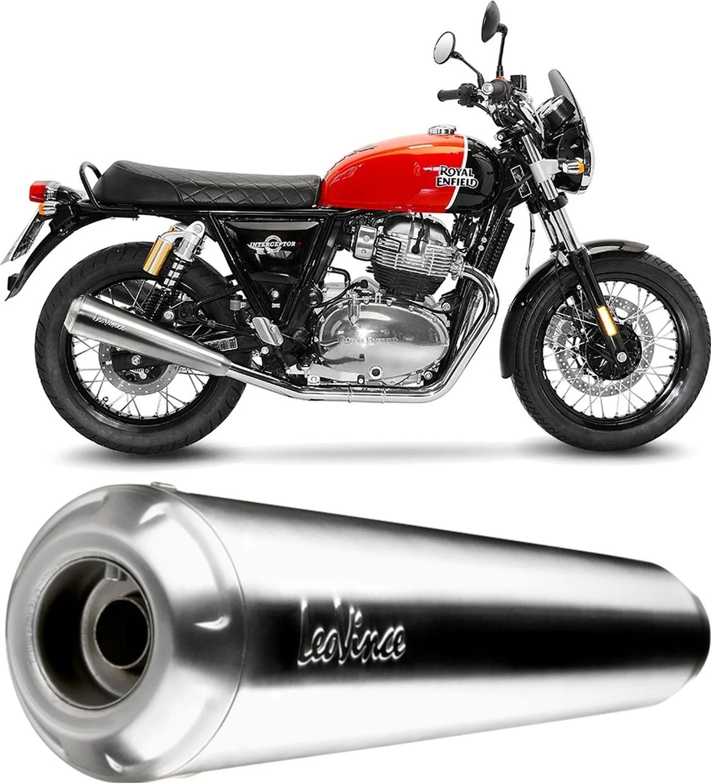 Dual Exhaust System Without Sound Certification Classic Racer Stainless Steel Stainless Steel End Cap - Leovince Compatible With Royal Enfield Continental Gt 650 (2019-2026)