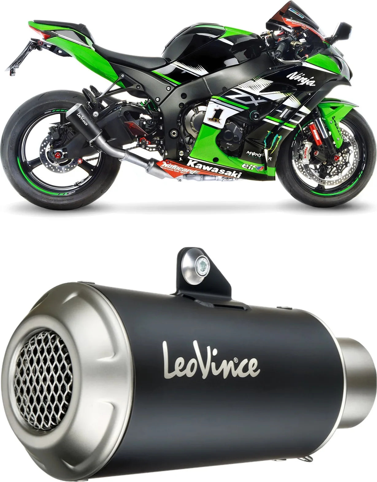 Exhaust Tip Without Sound Certification Lv-10 Steel Black Stainless Steel End Cap - Leovince Compatible With Kawasaki Zx 10Rr Ninja (2021-2024)