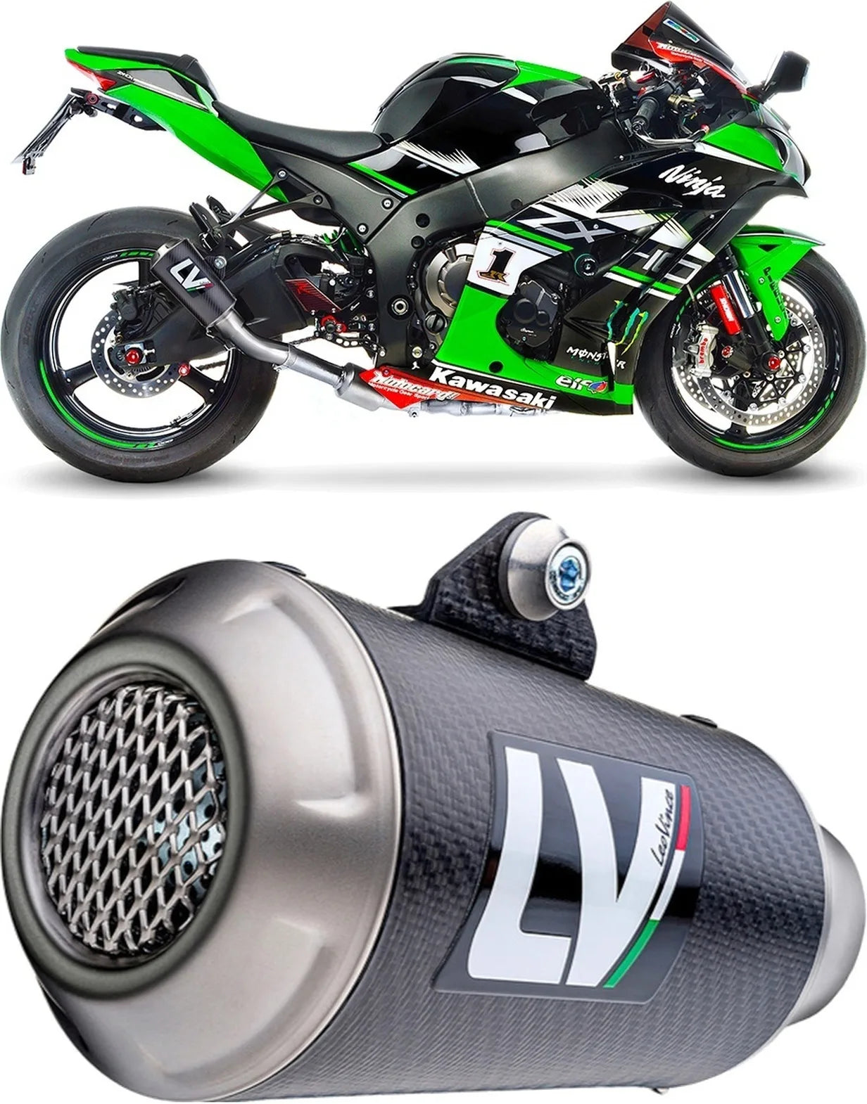 Exhaust Tip Without Sound Certification Lv-10 Carbon Fiber Stainless Steel End Cap - Leovince Compatible With Kawasaki Zx 10Rr Ninja (2017-2020)