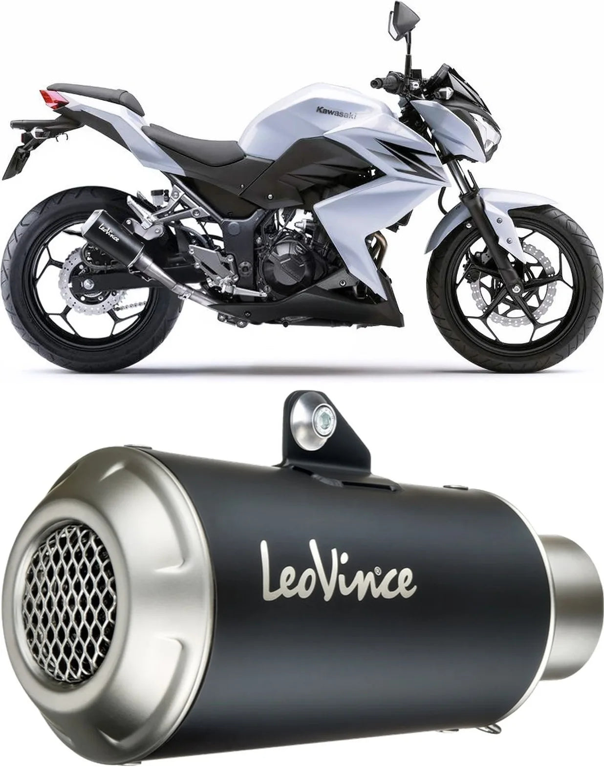 Exhaust Tip Without Sound Certification Lv-10 Steel Black Stainless Steel End Cap - Leovince Compatible With Kawasaki Z 250 (2015-2016)
