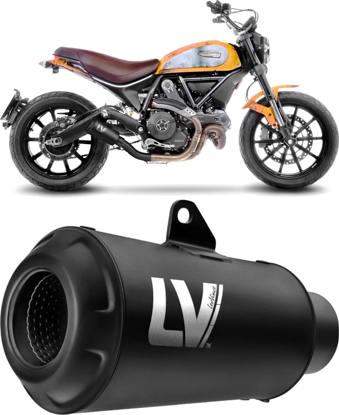 Exhaust Tip Without Sound Certification Lv-10 Steel Full Black Steel Black End Cap - Leovince Compatible With Ducati Scrambler 800 - Full Throttle (2017-2020)