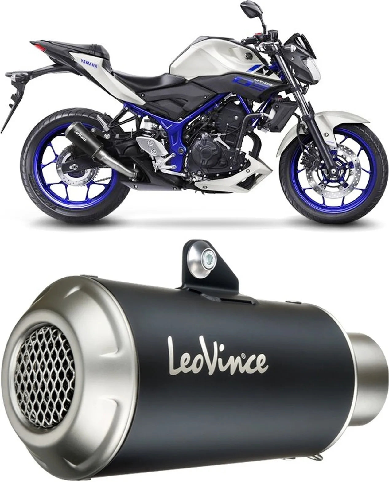 Exhaust Tip Without Sound Certification Lv-10 Steel Black Stainless Steel End Cap - Leovince Compatible With Yamaha Mt-03 (2018-2019)
